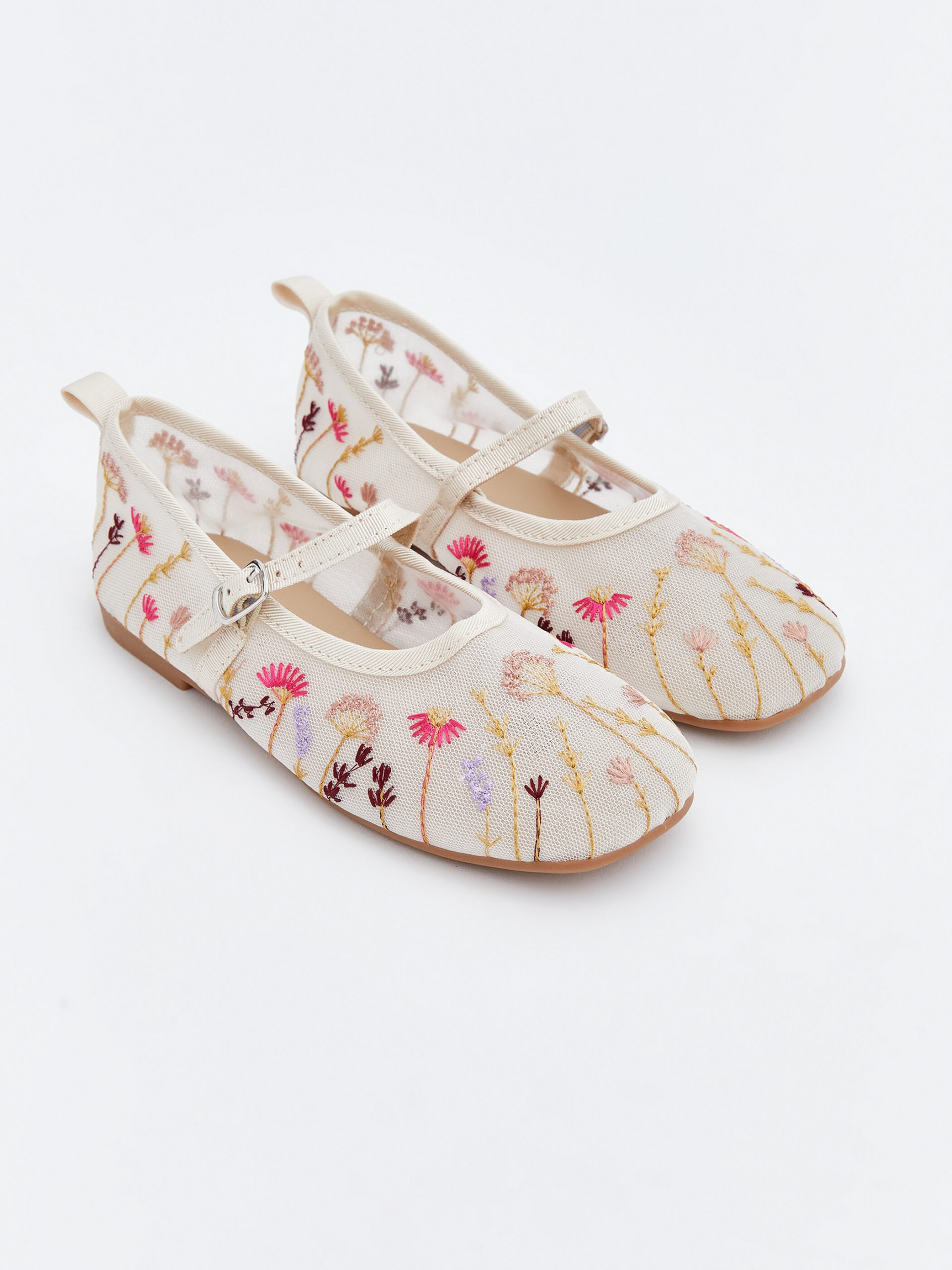 L_20261-S6CS07Z1-FPT_A.jpg Embroidered Detail Baby Girls' Ballet Flats - Image 1