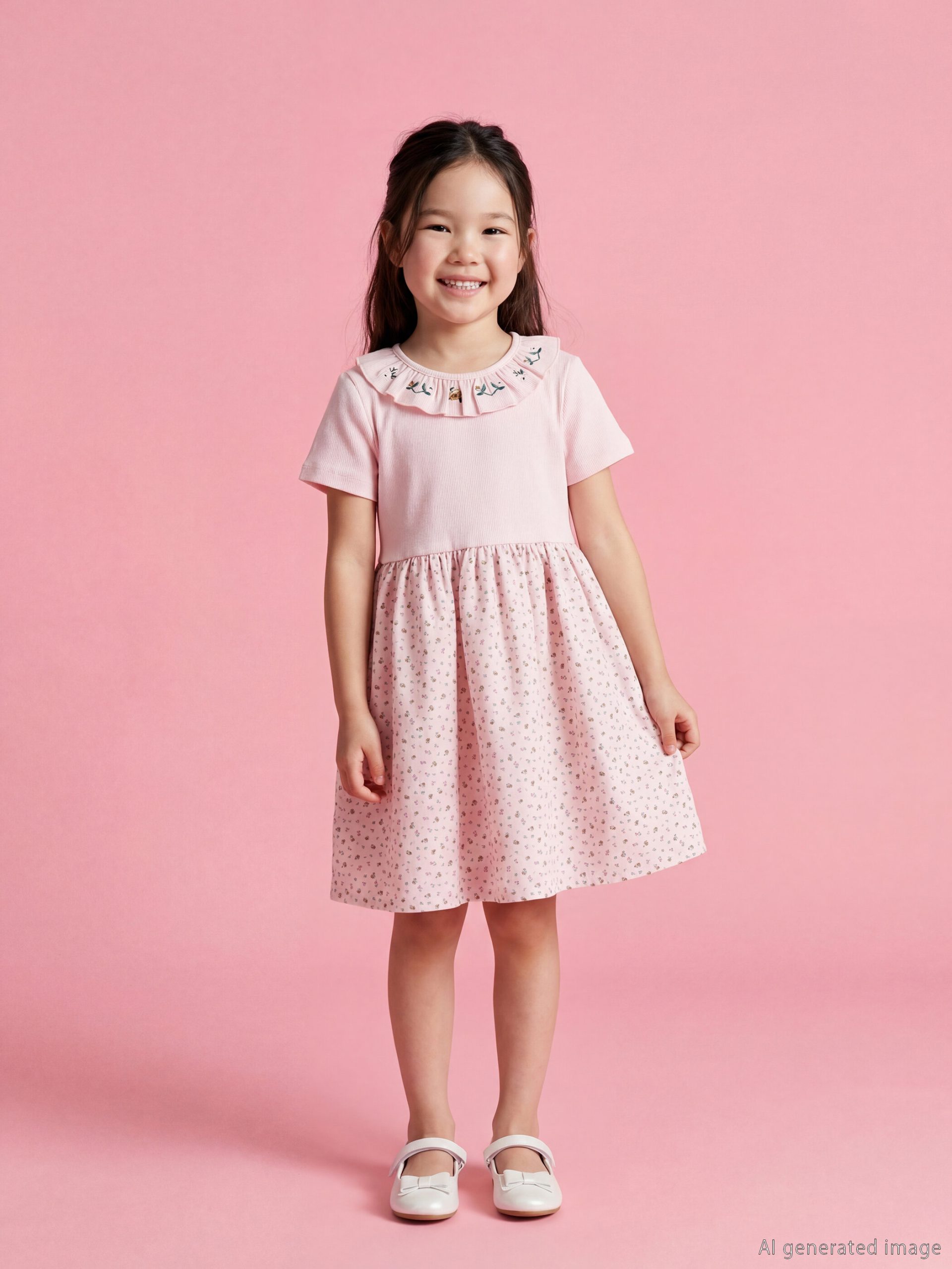L_20261-S6E404Z1-FXC-115-20_5.jpg Girls' Frilled Dress with Floral Embroidery - Image 1
