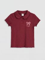 Polo Collar Printed Girls' Ribbed T-Shirt 2-Pack - Image 2