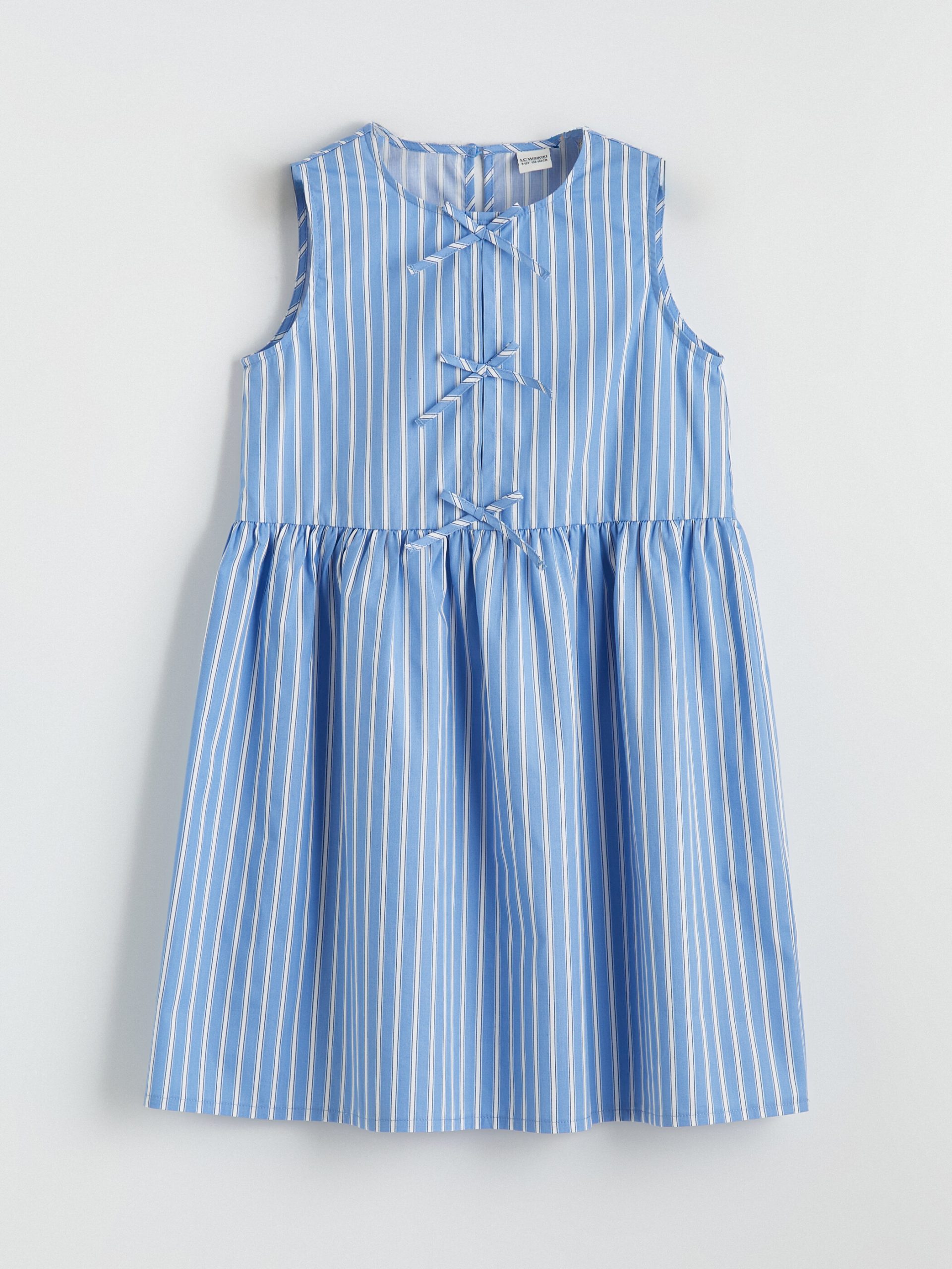 L_20261-S6FT54Z4-LEN_A.jpg Crew Neck Striped Girls' Poplin Dress - Image 1