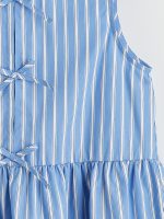 Crew Neck Striped Girls' Poplin Dress - Image 2