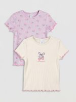 Printed Girls' Ribbed T-Shirt 2 Pack