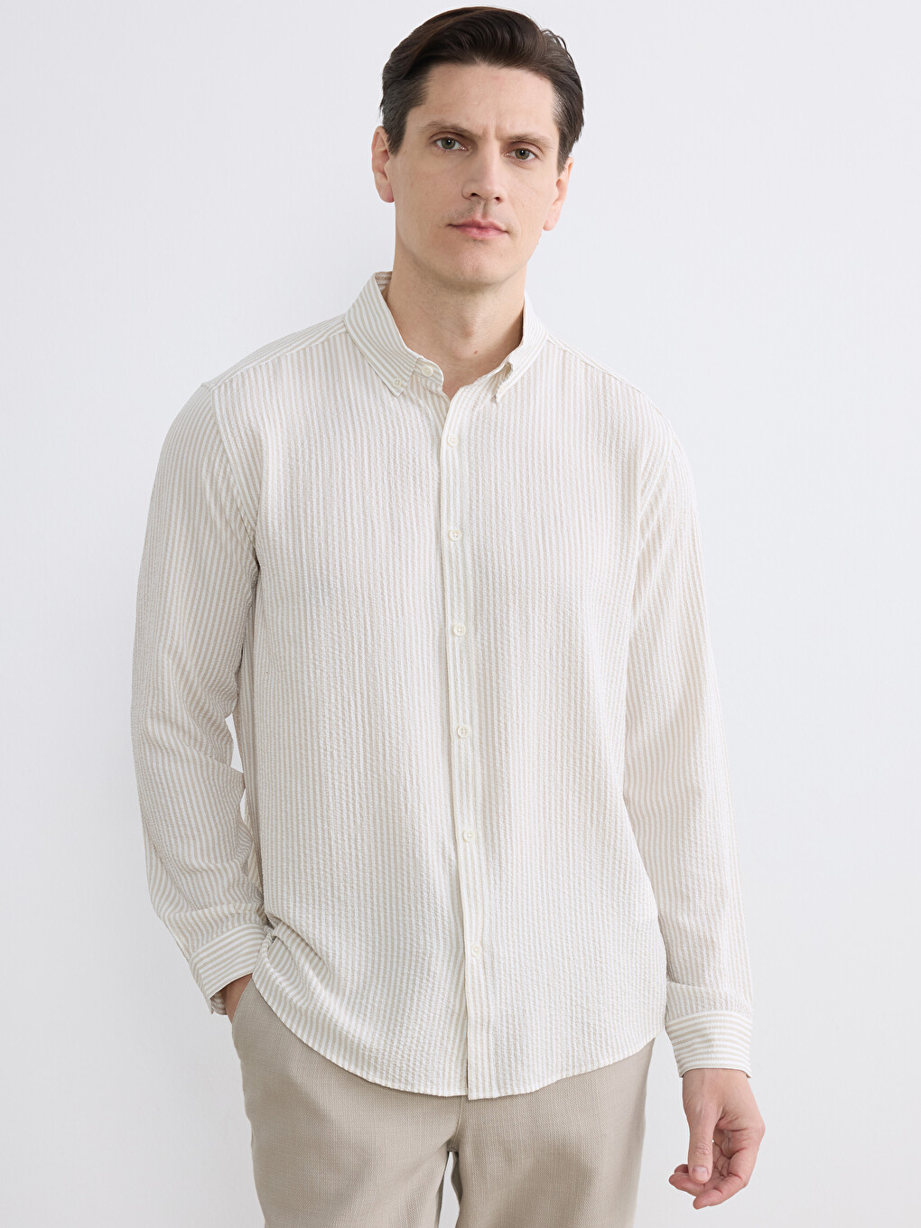 l_20261-s60098z8-le8-101-78-96-187_a.jpg Slim Fit Striped Dobby Men's Shirt - Image 1