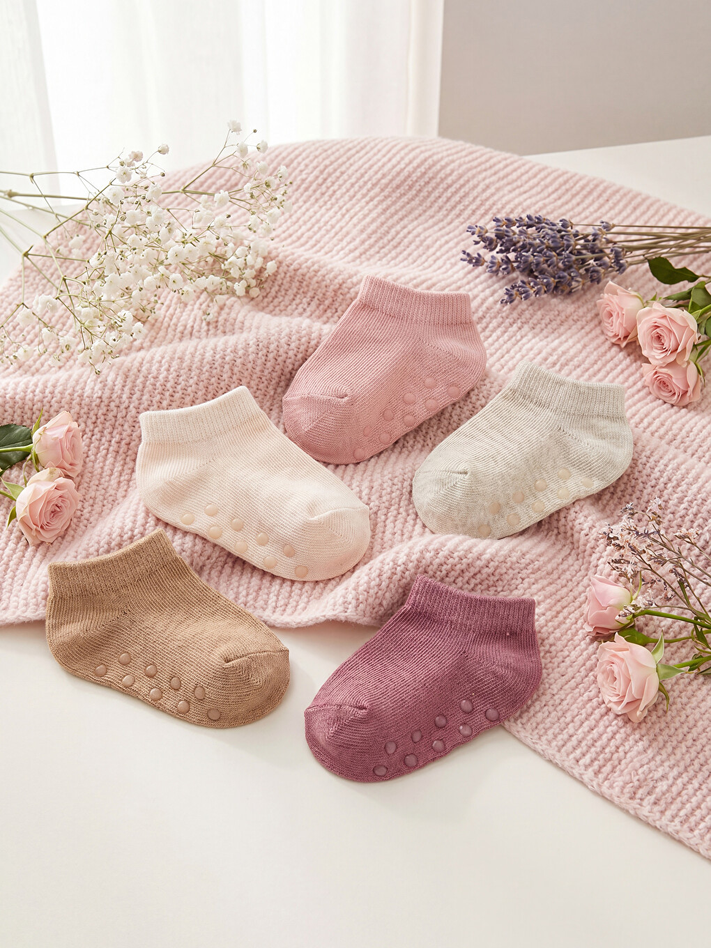 Non-Slip Sole Baby Girls' Bootie Socks 5-Pack