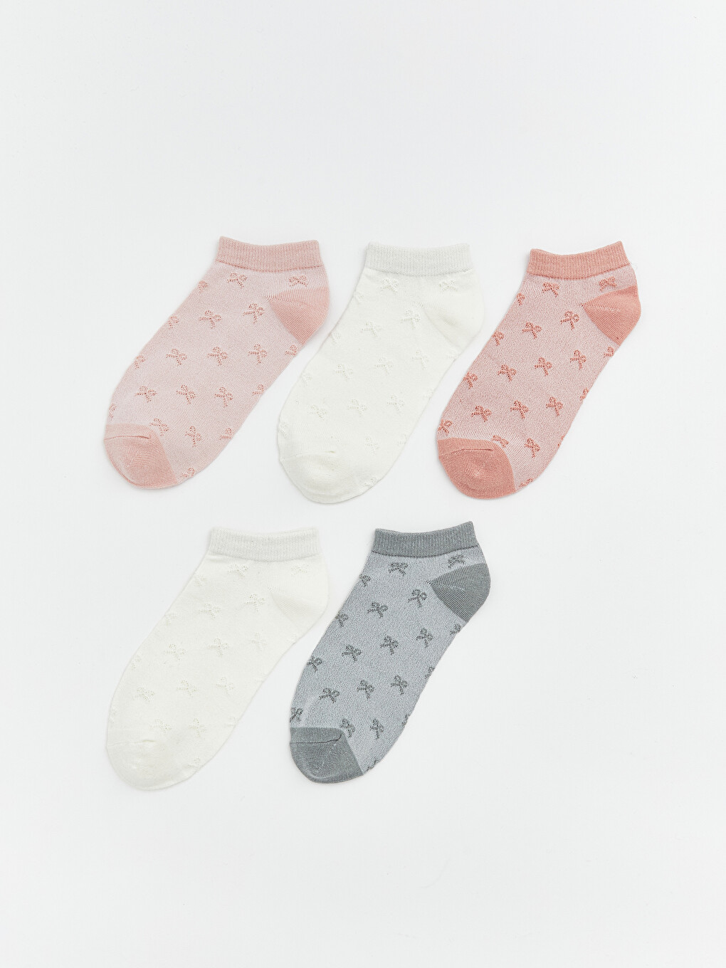 Bow Patterned Women's Trainer Socks 5 Pack