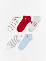 Heart Print Ankle Socks, Set of Five