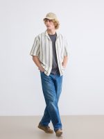 Regular Fit Camp Collar Striped Men's Shirt - Image 3