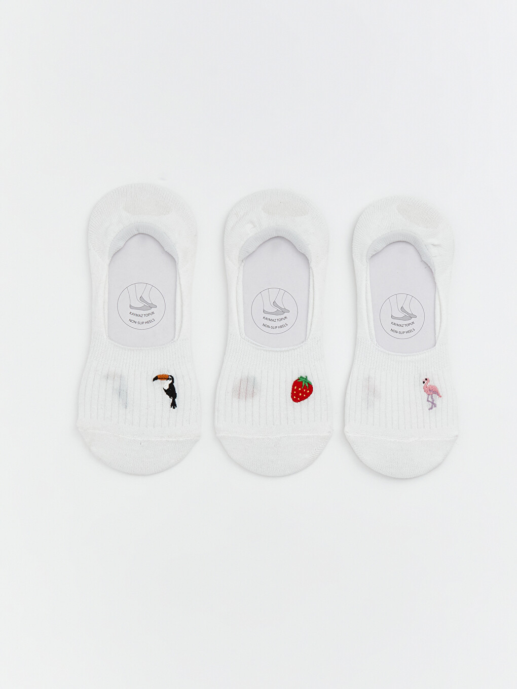 Women's 3-Pack of No-Show Socks with Embroidered Non-Slip Heel