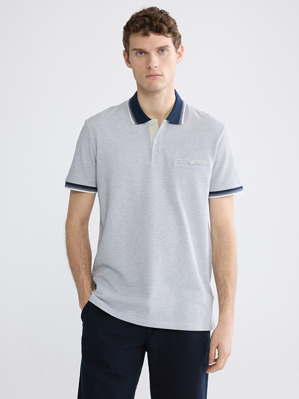 l_20261-s65665z8-mng-98-82-85-189_a.jpg Polo Collar Textured Men's T-Shirt - Image 1