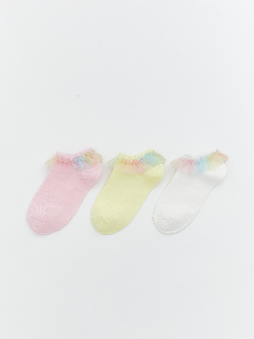 Lace Detailed Girls' Trainer Socks 3-Pack
