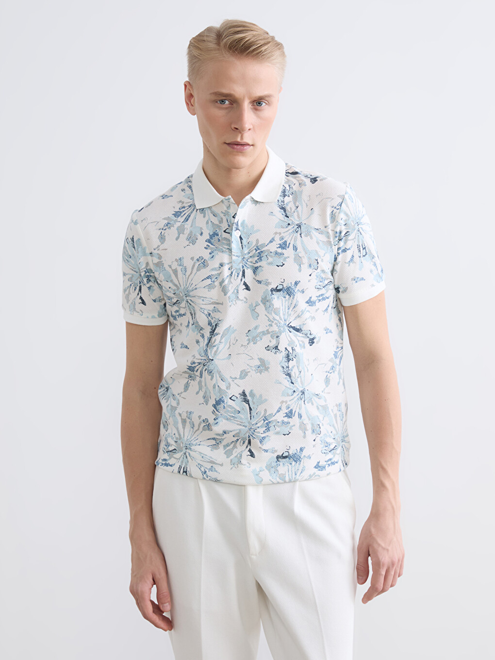 l_20261-s68343z8-rfh_a.jpg Polo Collar Patterned Pique Men's T-Shirt - Image 1