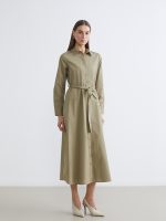 Waist Belted Poplin Shirt Dress