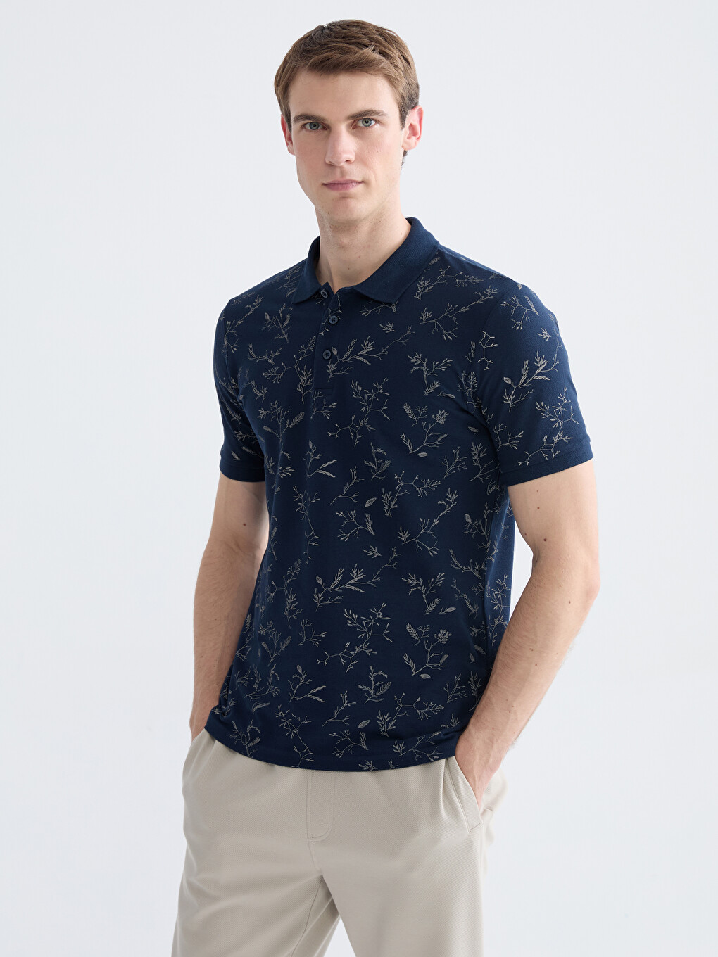 Polo Collar Patterned Pique Men's T-Shirt