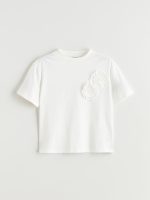 Flower Detailed Crew Neck Girls' T-Shirt