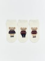 Women's Sneaker Socks with Teddy Bear Print - Set of 3