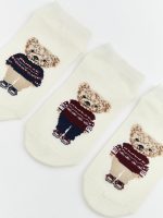 Women's Sneaker Socks with Teddy Bear Print - Set of 3 - Image 2