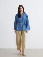 Sash Oversize Women's Denim Shirt Tunic - Image 2