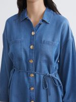 Sash Oversize Women's Denim Shirt Tunic - Image 3