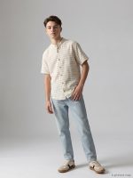 Boys' Striped Grandad Collar Short Sleeve Shirt - Image 2
