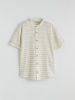 Boys' Striped Grandad Collar Short Sleeve Shirt - Image 3