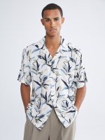 Regular Fit Resort Collar Patterned Viscose Men's Shirt