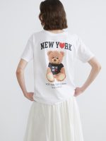White Bear Teddy Print 100% Cotton Women's T-Shirt - Image 2