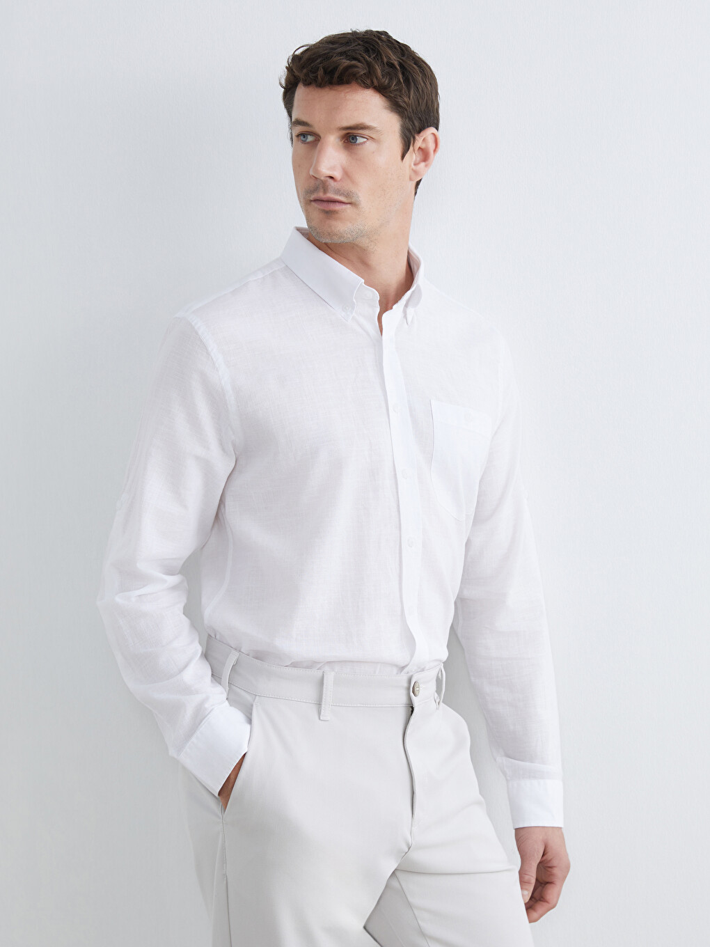 l_20261-s64995z8-q6k-98-76-95-187_a.jpg Regular Fit Linen Blend Men's Basic Shirt - Image 1