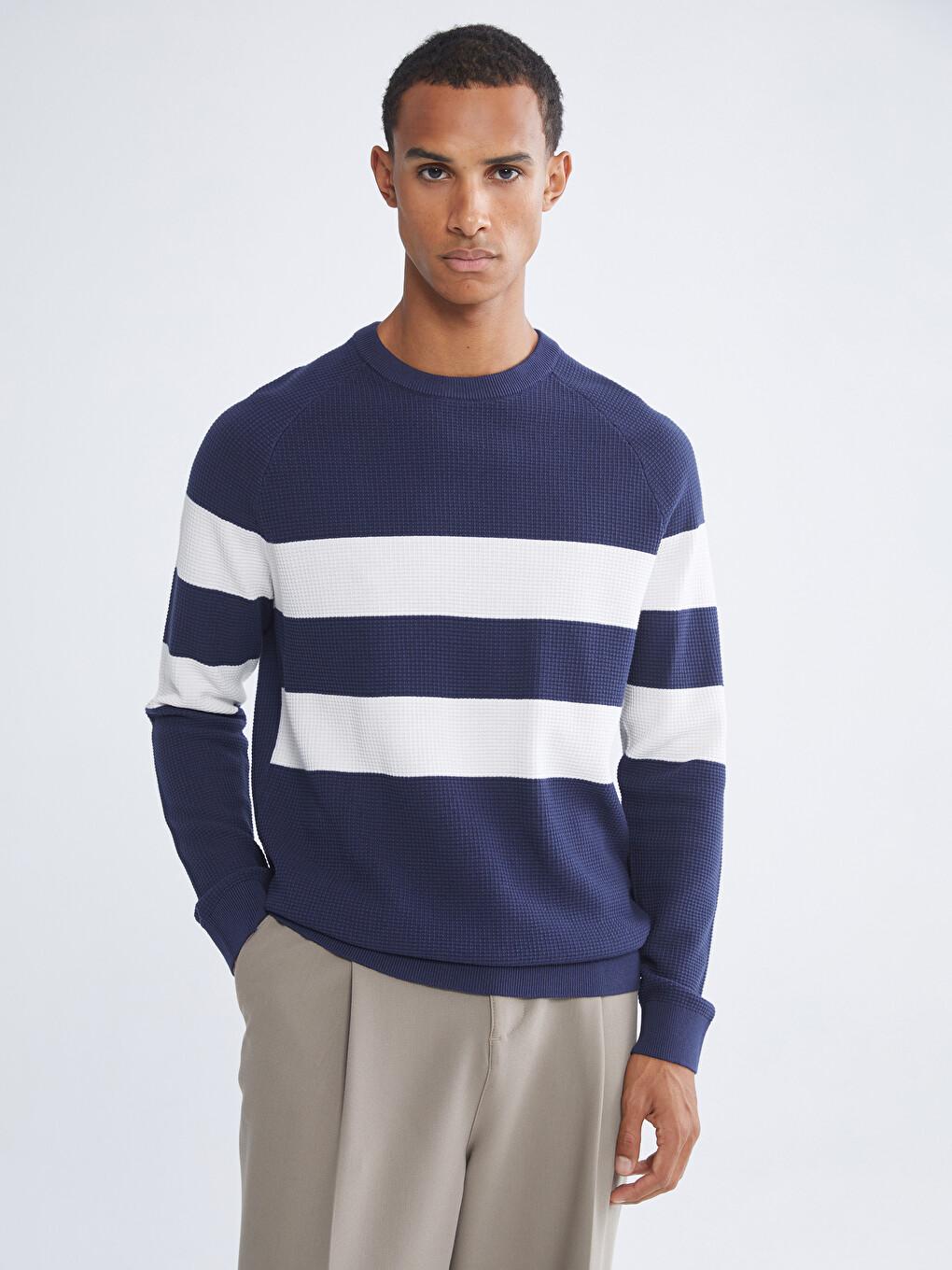 Striped Crew Neck Knit Sweater for Men