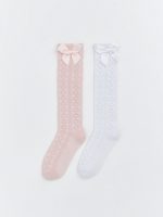 Girls' Knee-High Socks with Bow Detail, Set of 2