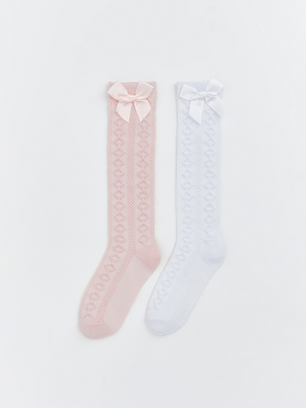 Girls' Knee-High Socks with Bow Detail, Set of 2