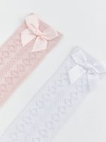Girls' Knee-High Socks with Bow Detail, Set of 2 - Image 2