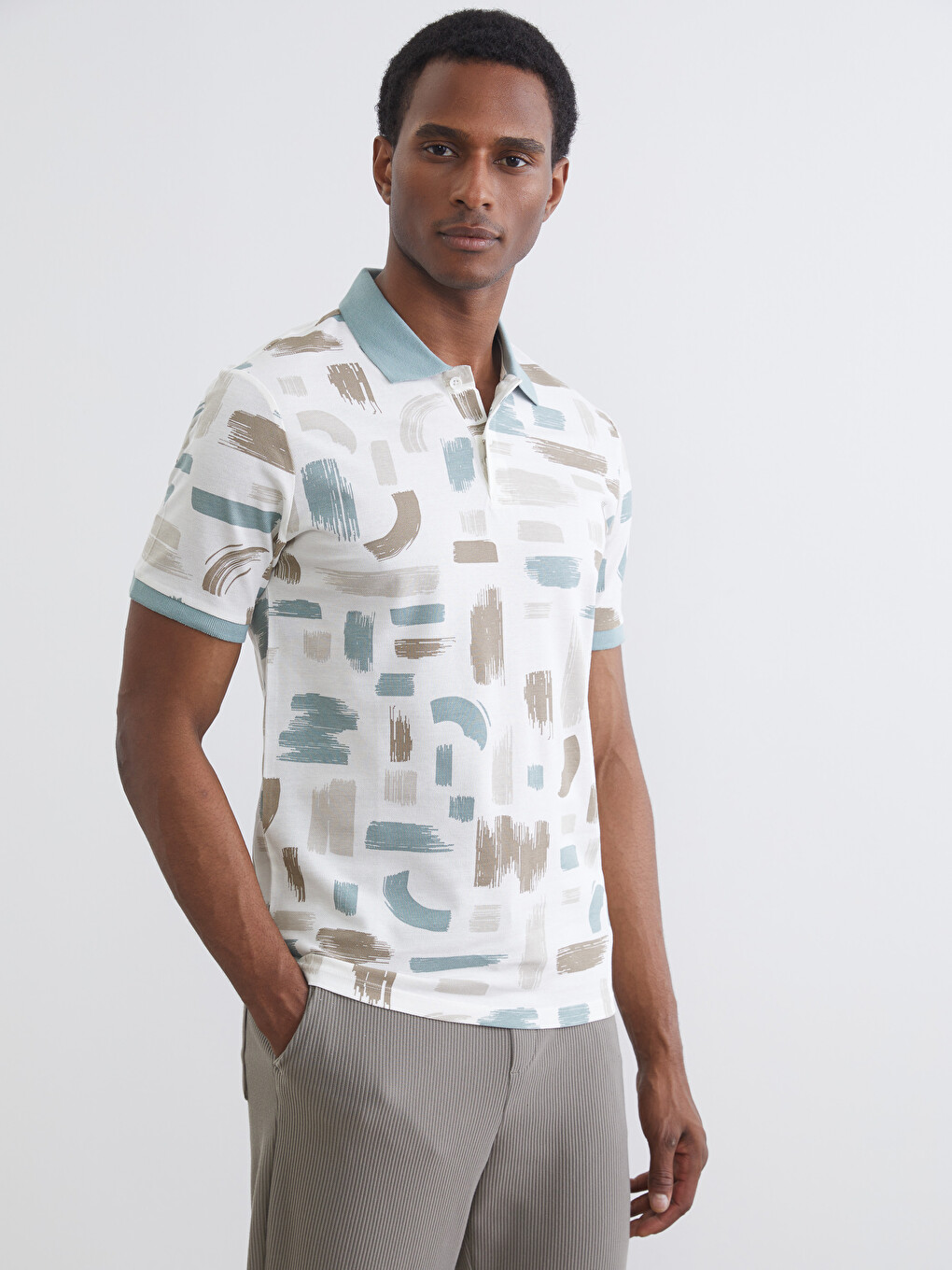 Polo Collar Patterned Pique Men's T-Shirt