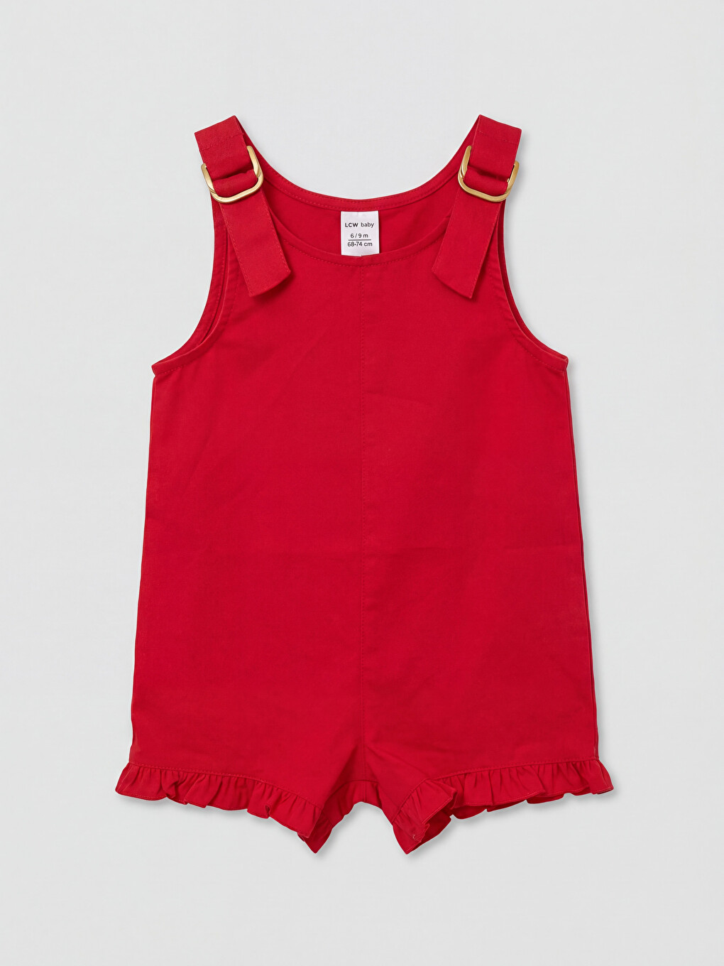 Ruffled Square Neck Girls' Gabardine Short Jumpsuit