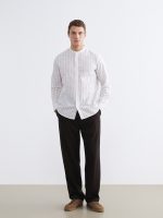 Regular Fit Striped Men's Shirt with a Mandarin Collar - Image 2
