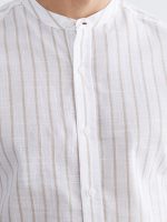 Regular Fit Striped Men's Shirt with a Mandarin Collar - Image 3