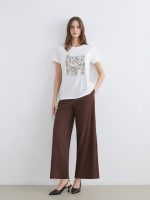 Textured Women's Trousers with Elastic Waistband