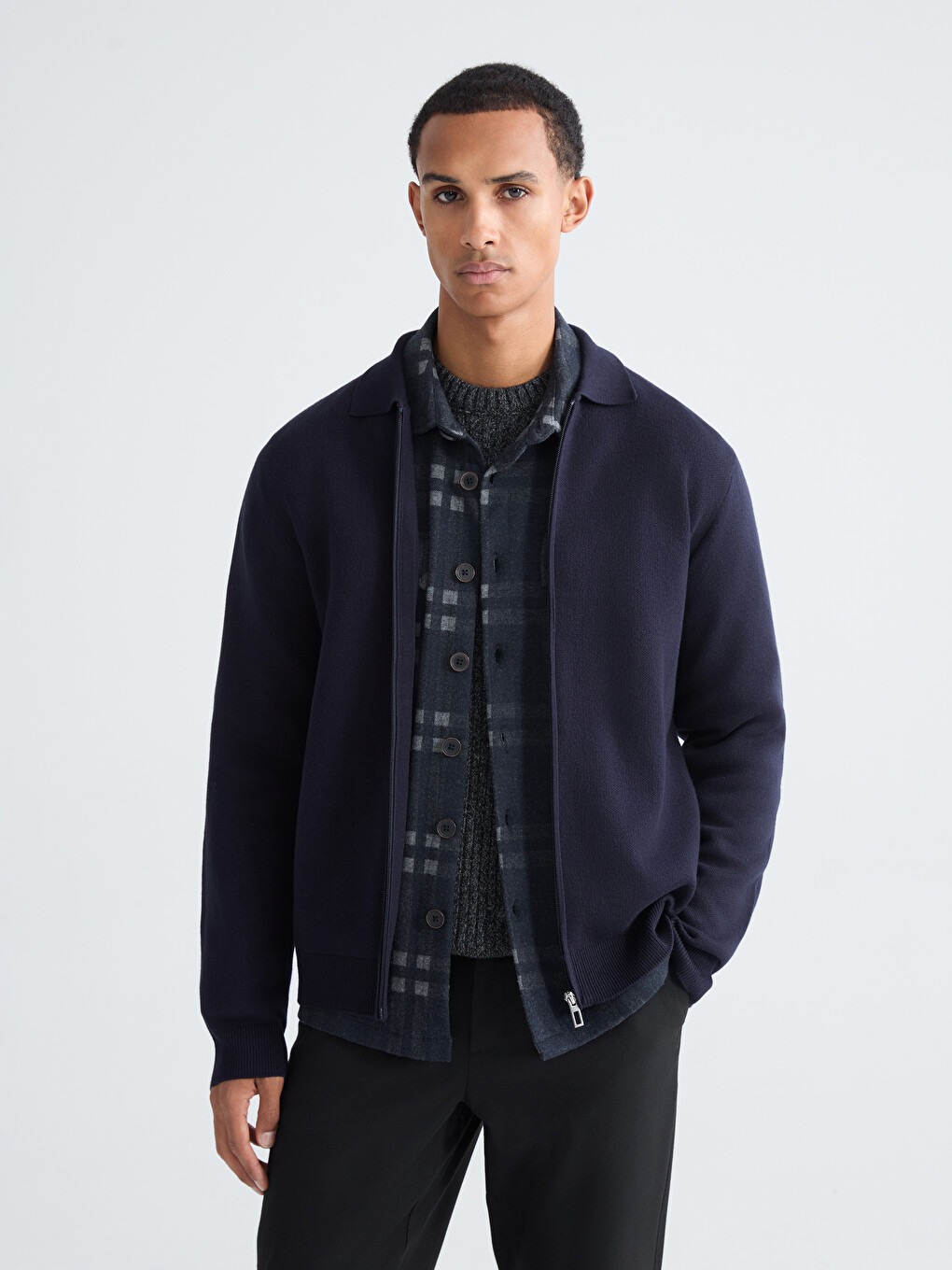 Men's Knitted Cardigan with Polo Collar in a Regular Fit