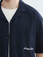 Regular Fit Embroidered Linen Blend Men's Shirt - Image 4
