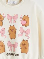 Crew Neck Capyfun Printed Girls' Sweatshirt - Image 5