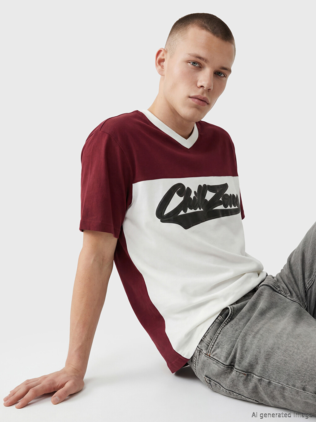 V Neck Color Block Men's T-Shirt