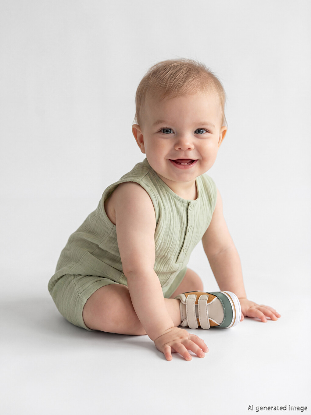 l_20261-s6ft35z1-fjy-72-9_5.jpg Crew Neck Baby Boys' Muslin Jumpsuit - Image 1