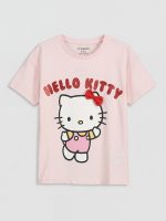 Crew Neck Hello Kitty Printed Girls' T-Shirt