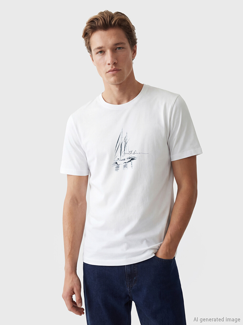 Crew Neck Printed Men's Knitted T-Shirt