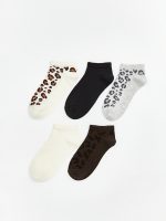 Leopard Print Women's Ankle Socks - Set of 5