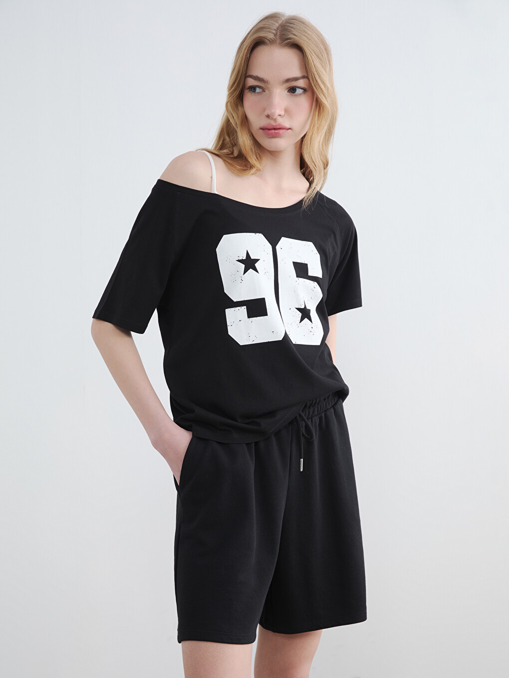 Slash Neck Printed Women's T-Shirt