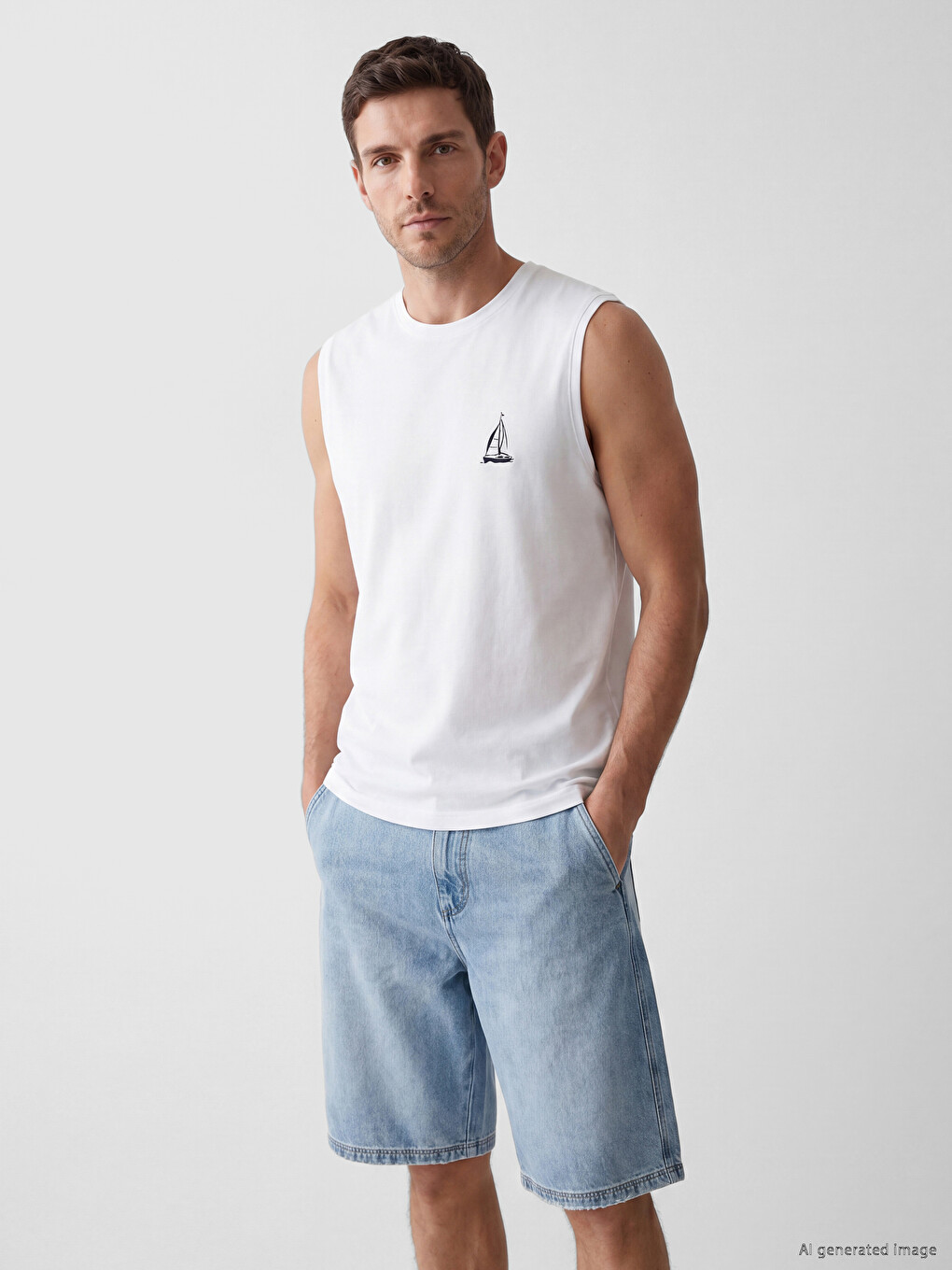 Crew Neck Printed Men's Sleeveless T-Shirt
