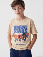 Crew Neck Brawl Stars Printed Boys' T-Shirt