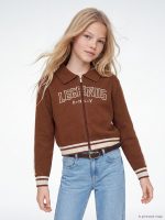 Polo Collar Zippered Knit Girls' Cardigan