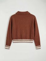 Polo Collar Zippered Knit Girls' Cardigan - Image 4