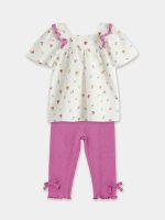 Ruffled Square Neck Printed Girls's Set